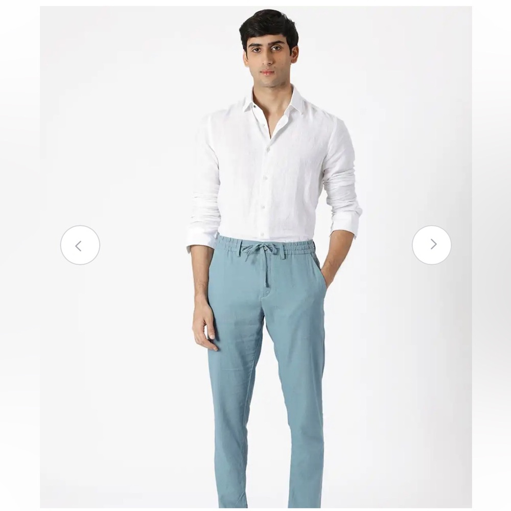 Rare Rabbit Linac Natural Linen Blend Utility Drawstring Waist Blue Pants, 36